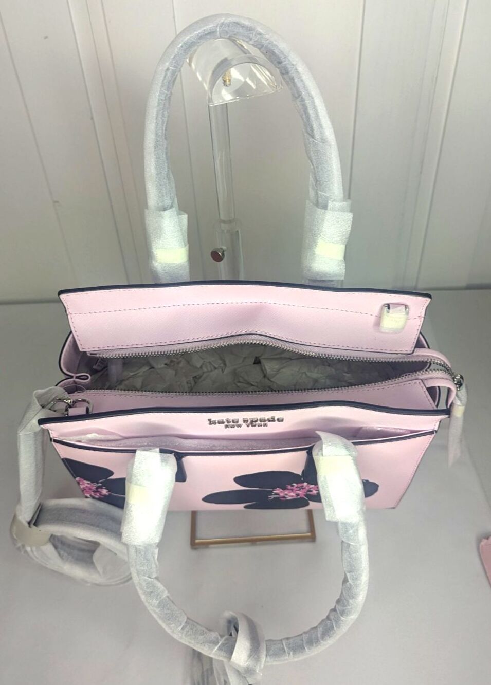 Kate Spade Cameron Grand Flora Pink Blue Flower Medium Satchel Purse NWT - Picture 5 of 10